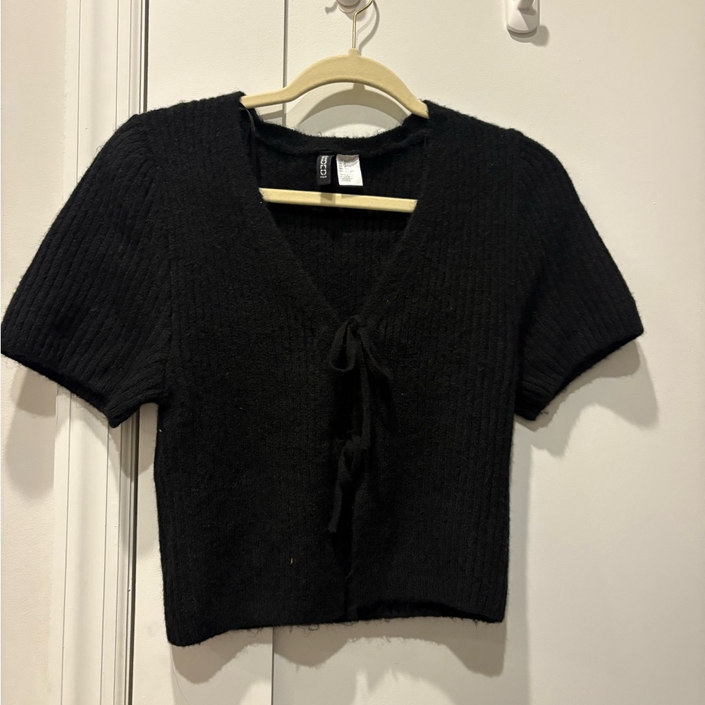 H&M Black Knit Tie-Front Blouse